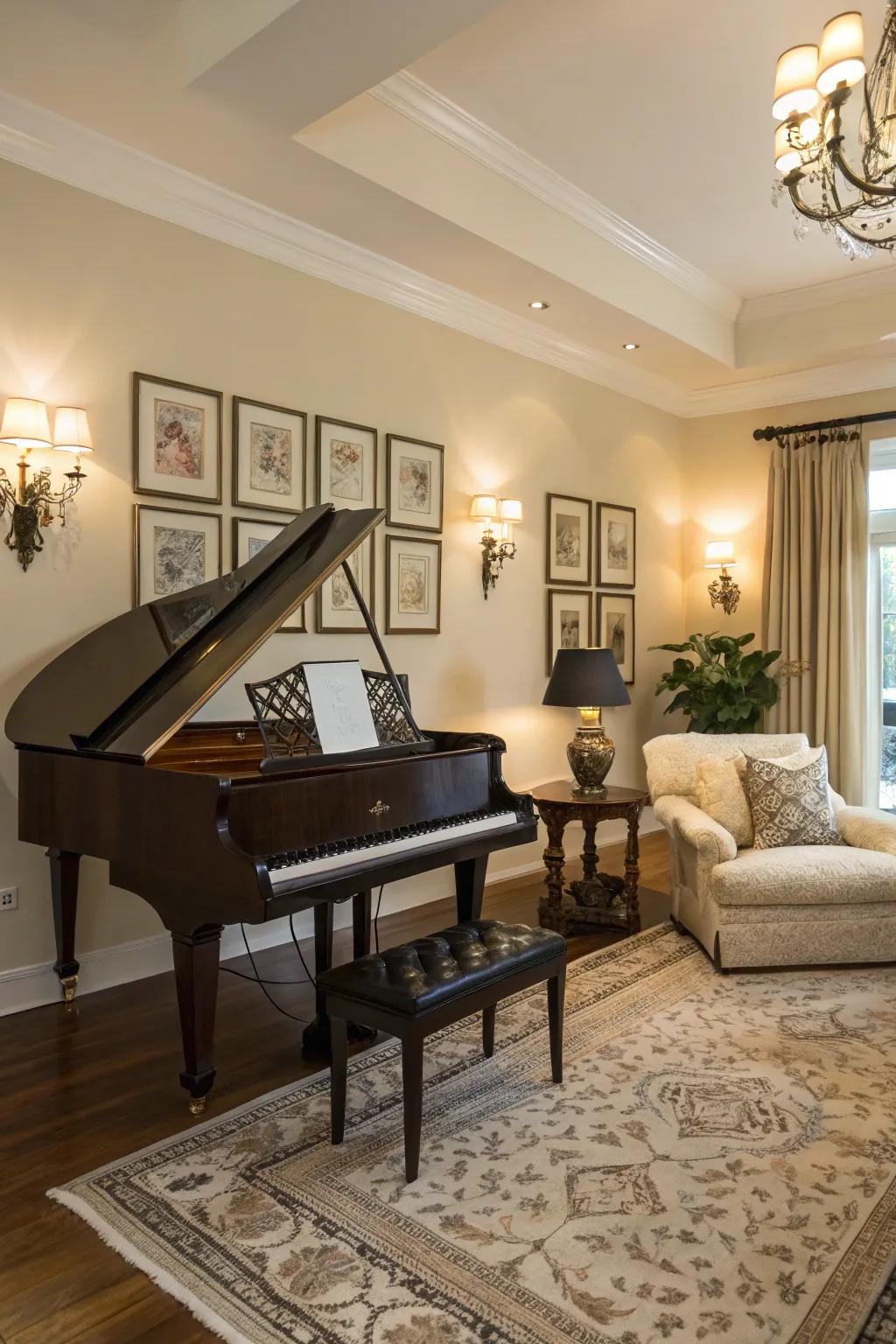 Introduce timeless elegance with a corner piano.