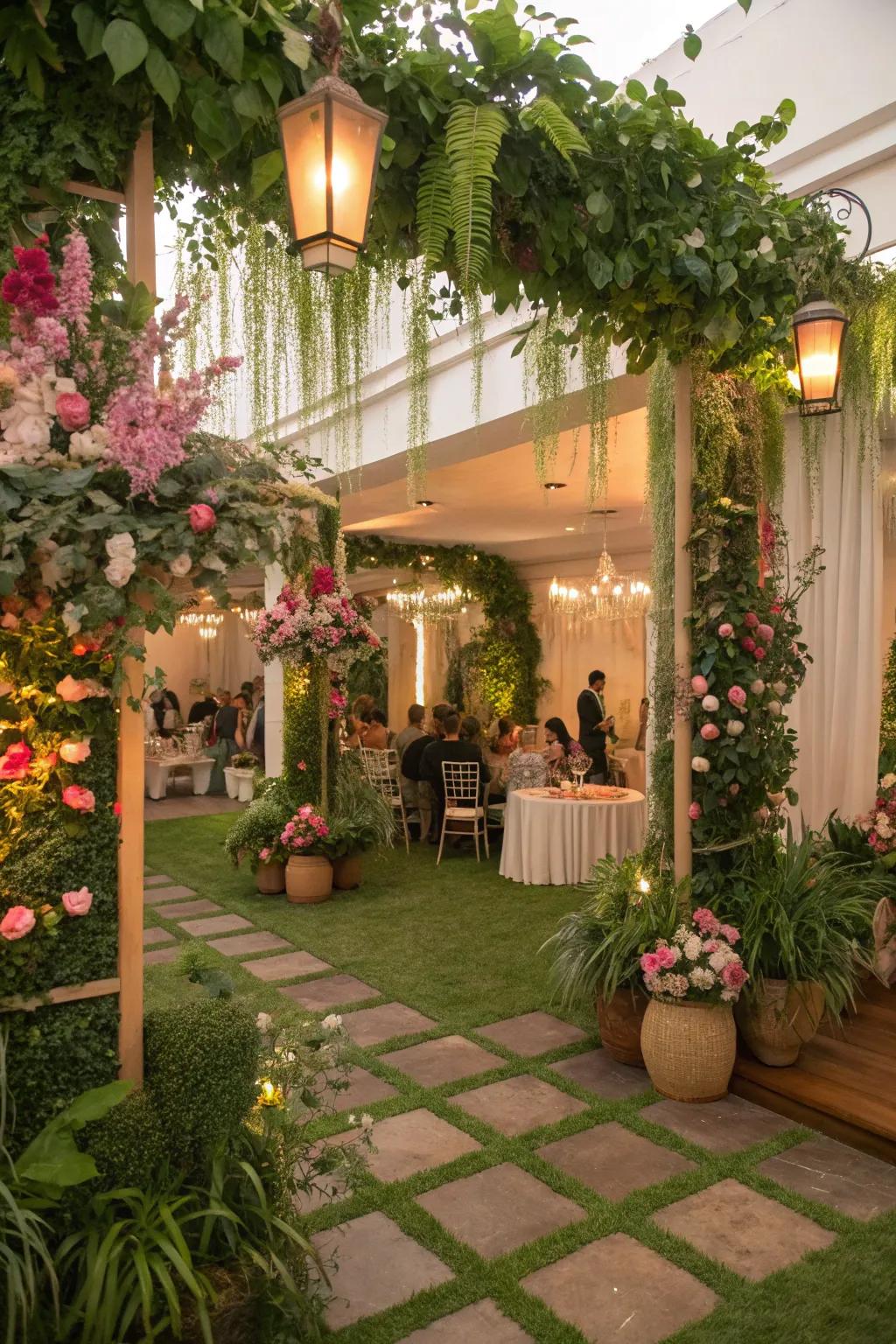 A refreshing indoor garden party with vibrant decor.