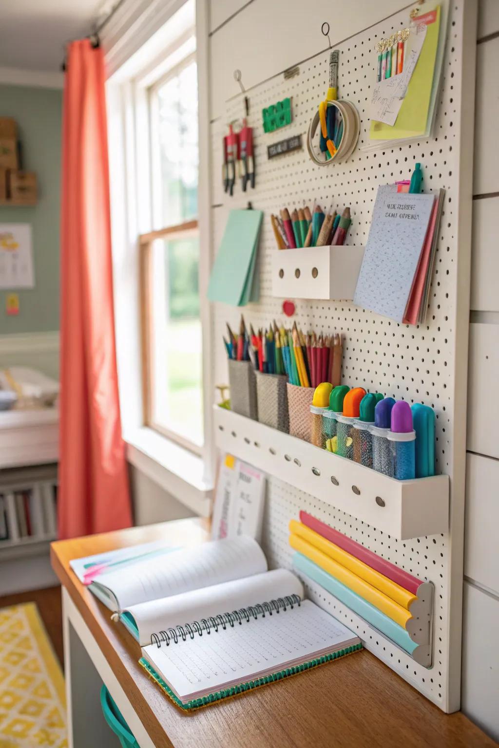 A versatile pegboard organizer for a tidy workspace.