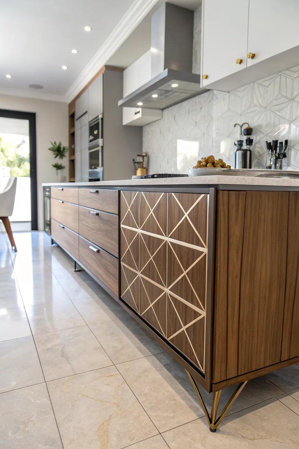 Geometric feet add artistic flair to kitchen design.