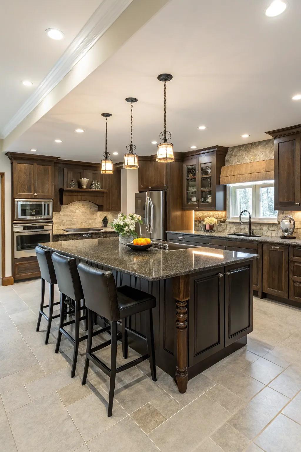 A kitchen island adds functionality and becomes a focal point.