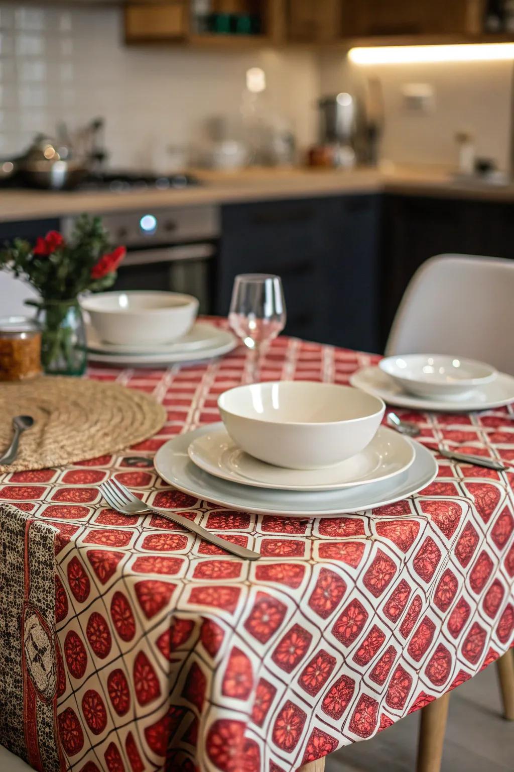 A statement tablecloth adds instant style and refreshes your decor.