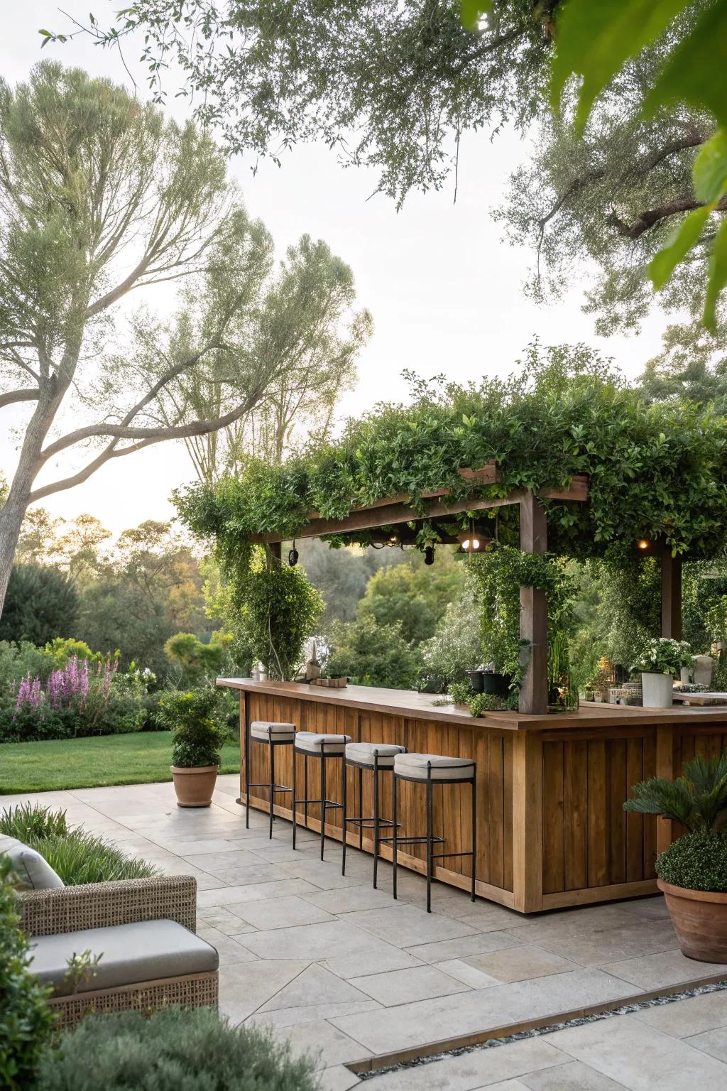 Greenery adds a nature-inspired freshness to this bar.