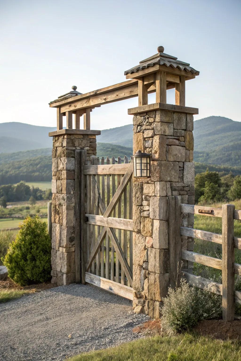 A stone and lumber fusion entrance injects a firm and organic element.