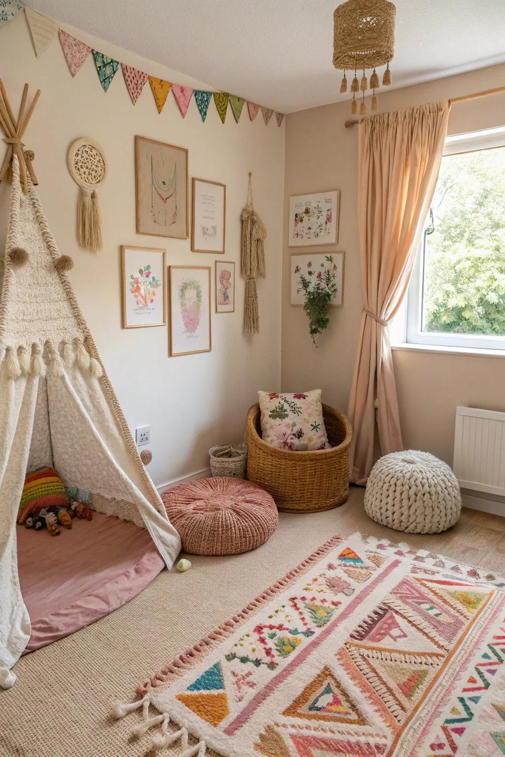 A free-spirited flair room that exudes individuality and comfort.