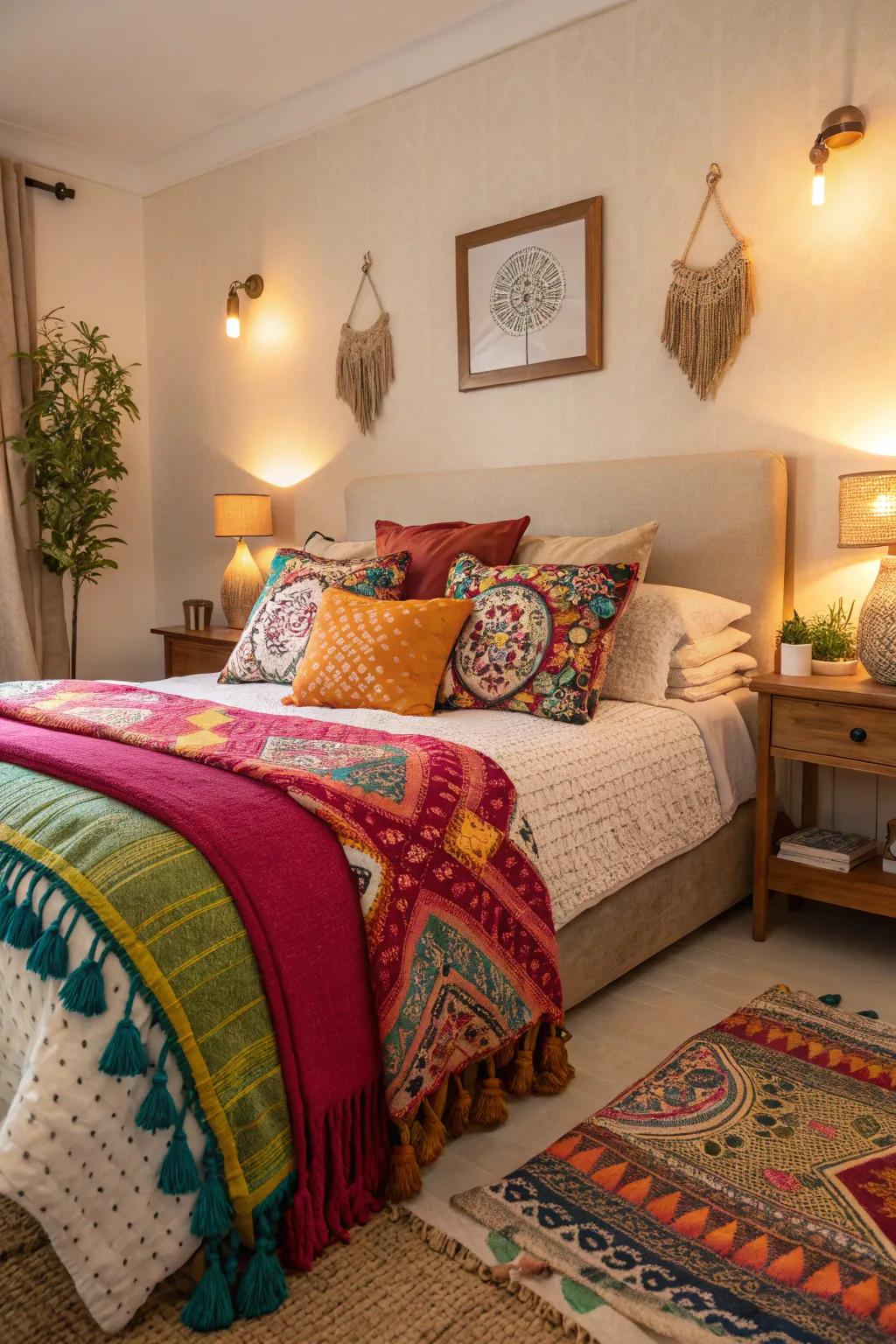 A splash of colour adds vibrancy to the master bedroom.