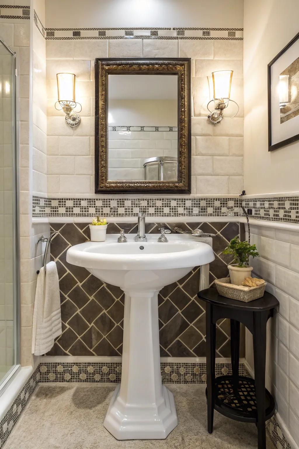 Pedestal sinks provide classic elegance in tight spaces.