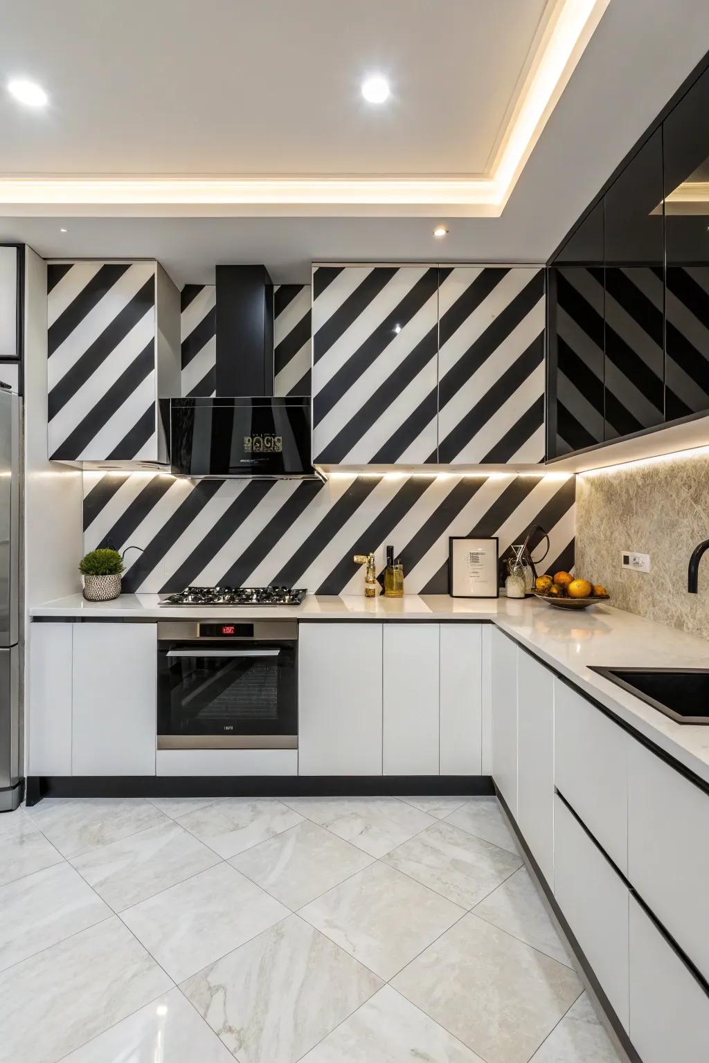 Bold stripes make a powerful statement in the kitchen.