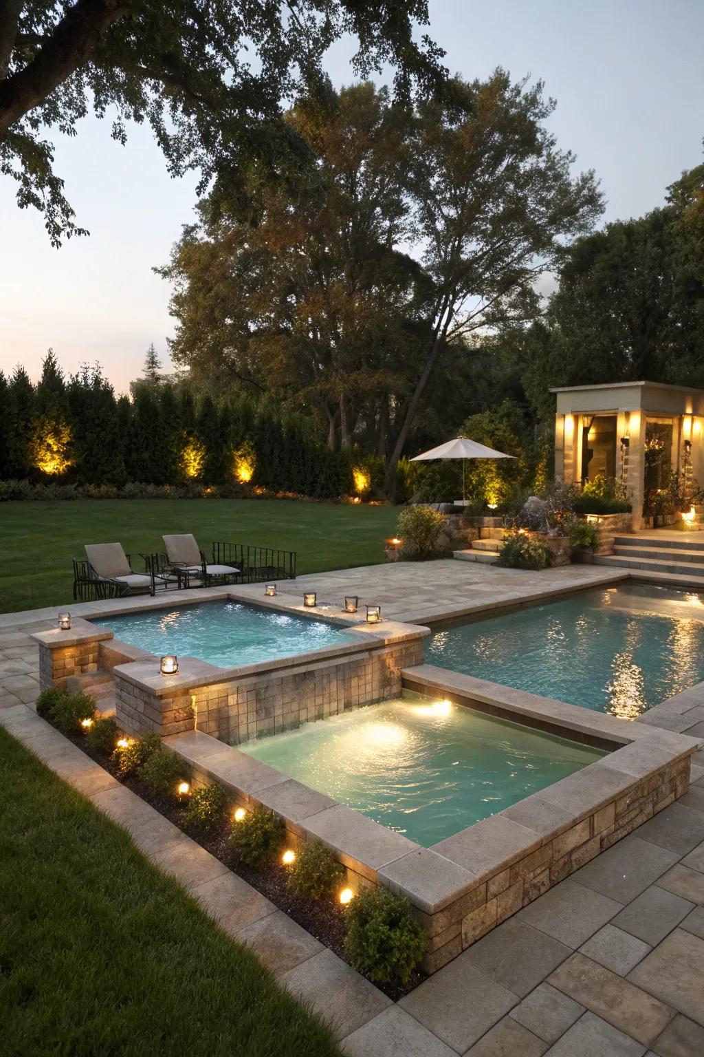 A pool featuring an integrated spa, delivering a comprehensive relaxation adventure.
