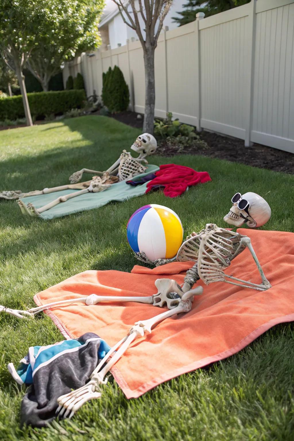 Skeletons enjoying a sunny day at their beach retreat.