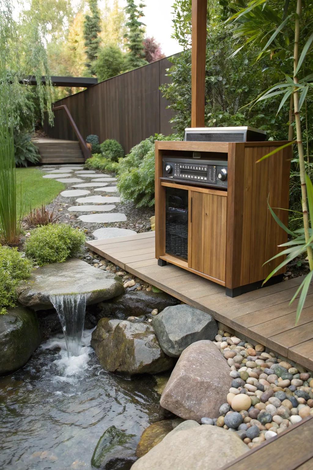 Water feature cabinets create a relaxing ambiance with sound and sight.