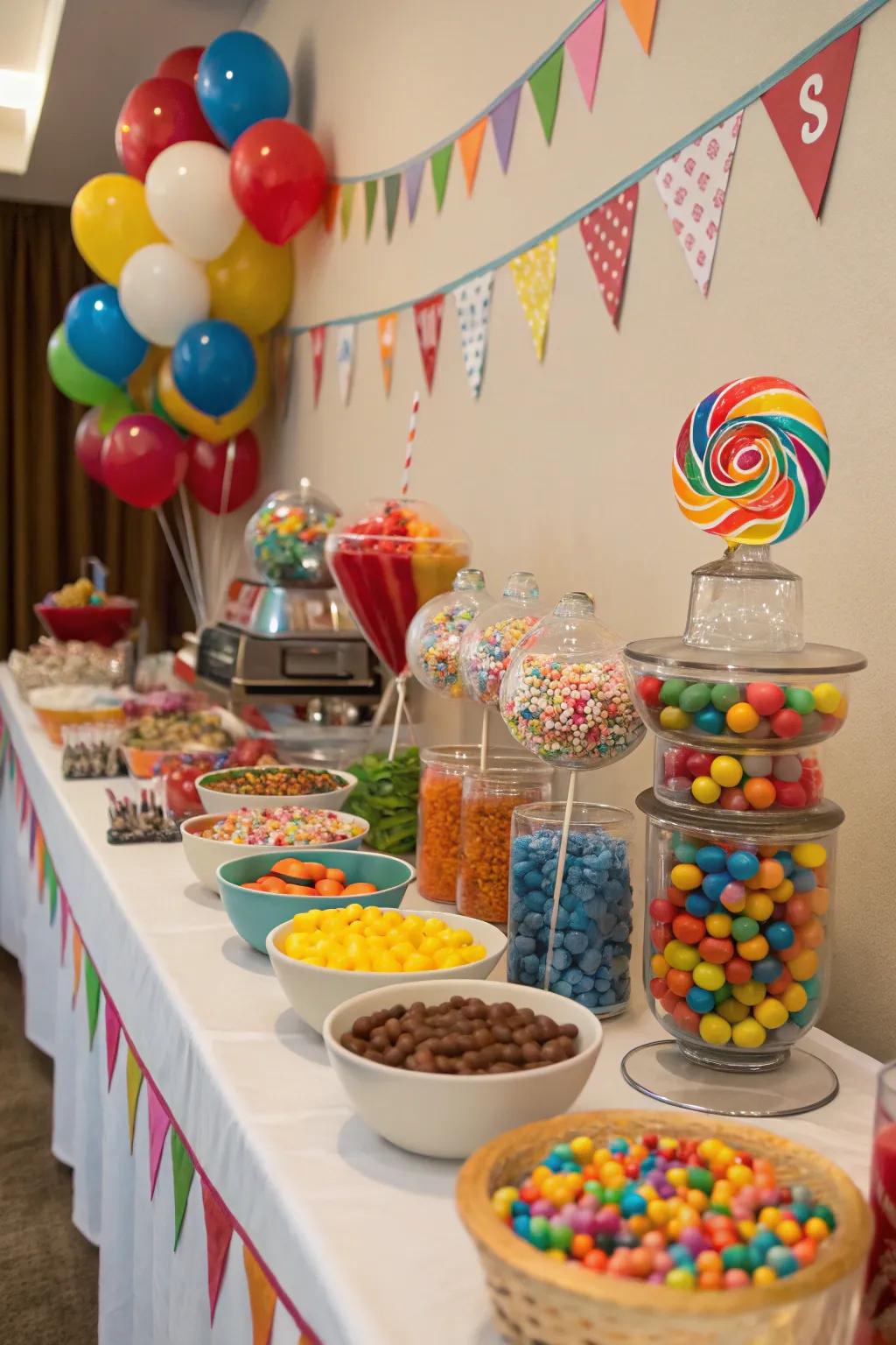 An interactive candy buffet that delights guests with sweet choices.