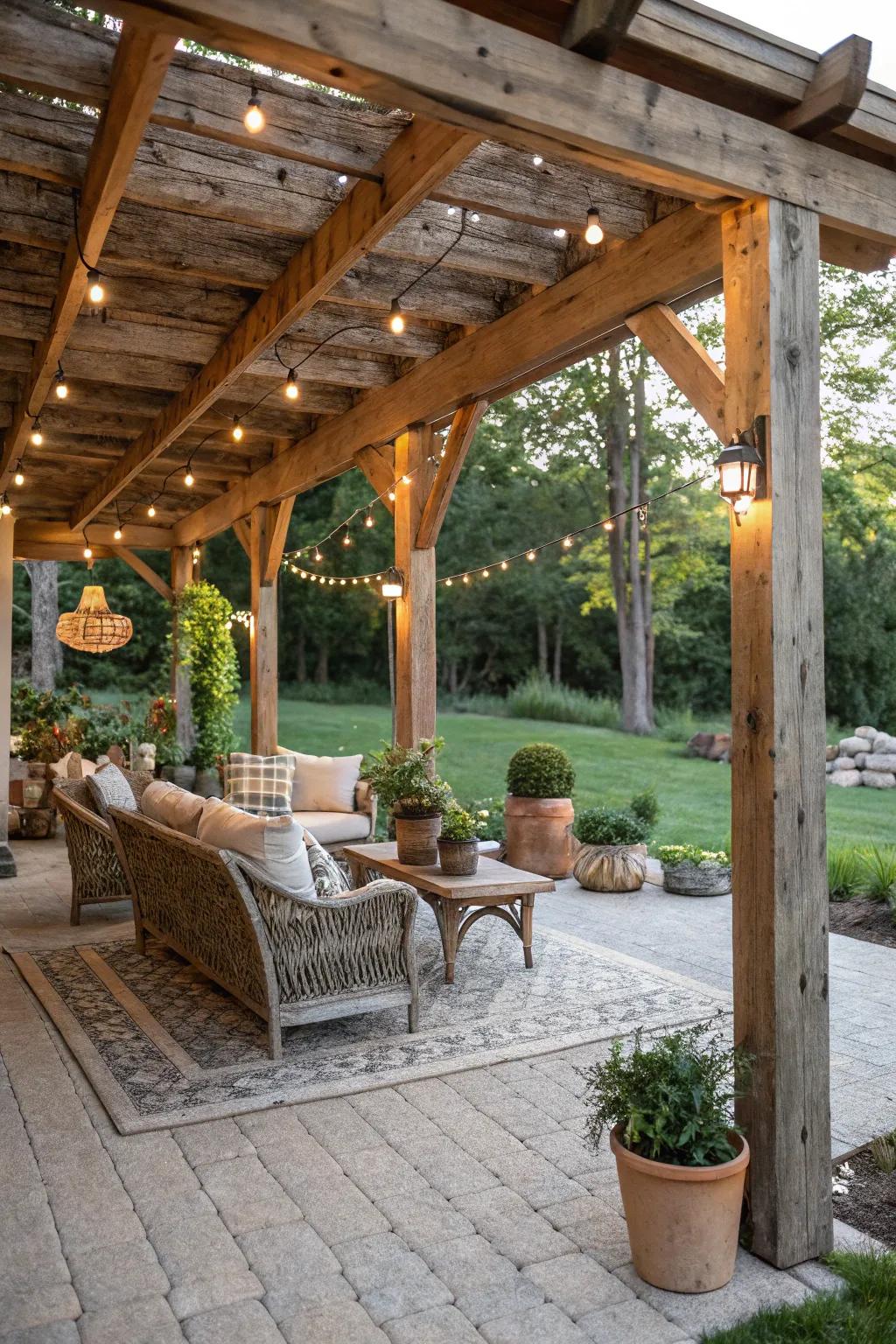 Timber frames add rustic charm to your patio.