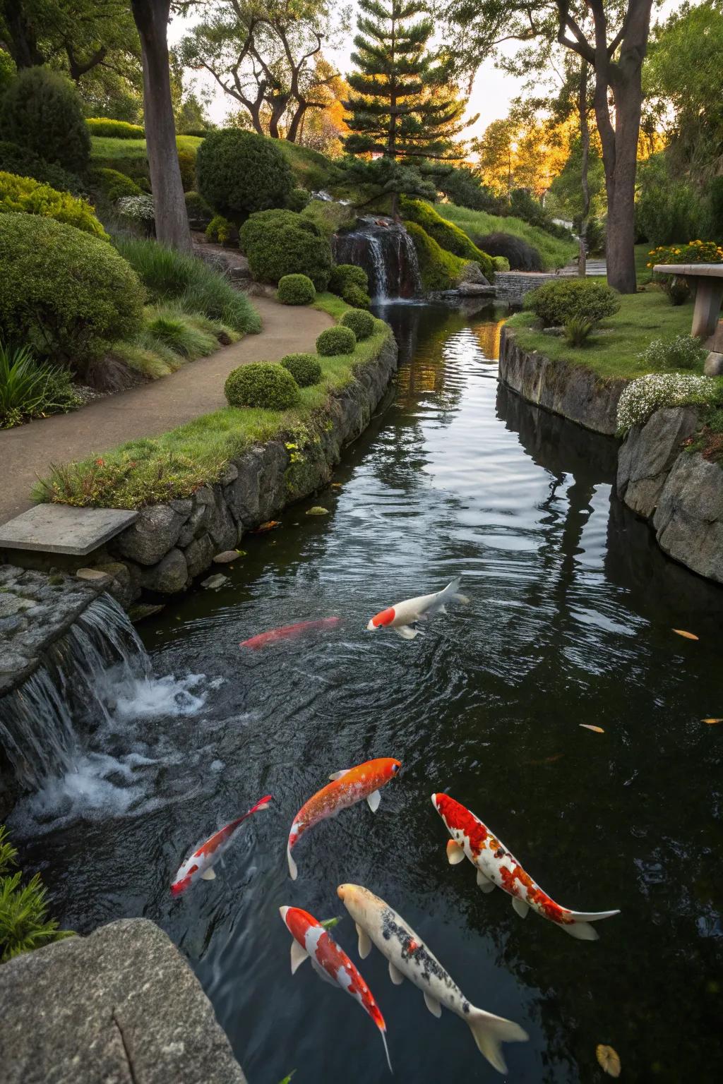 Koi ponds add life and color to your pond stream design.