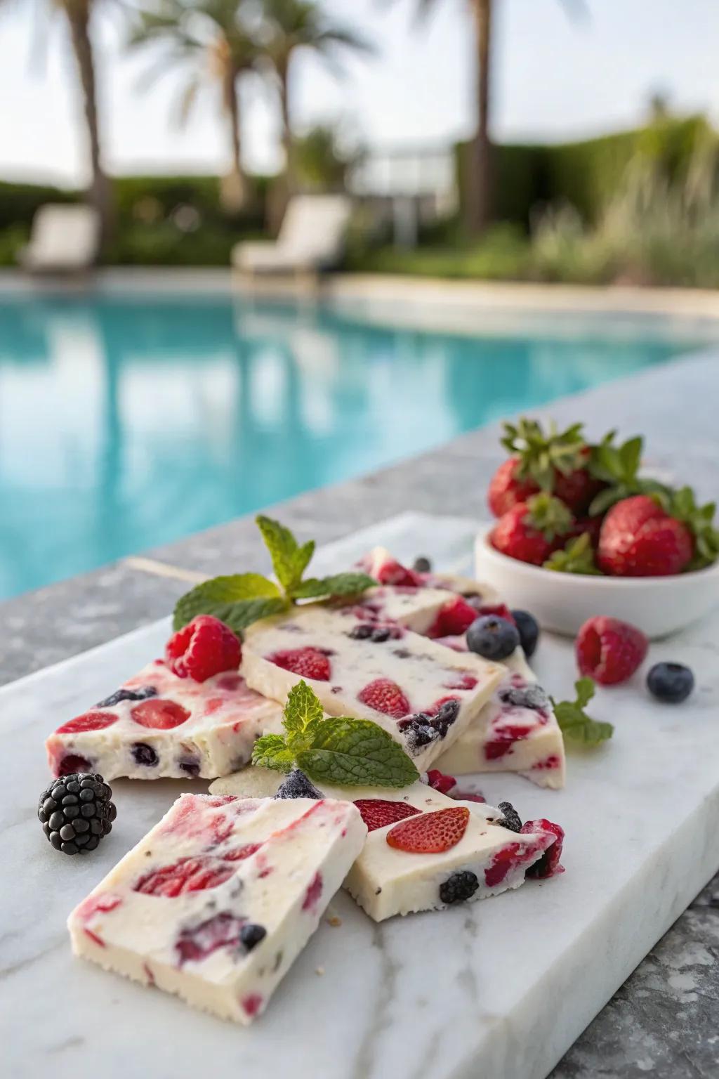 Cool off with a healthy frozen berry yogurt bark.