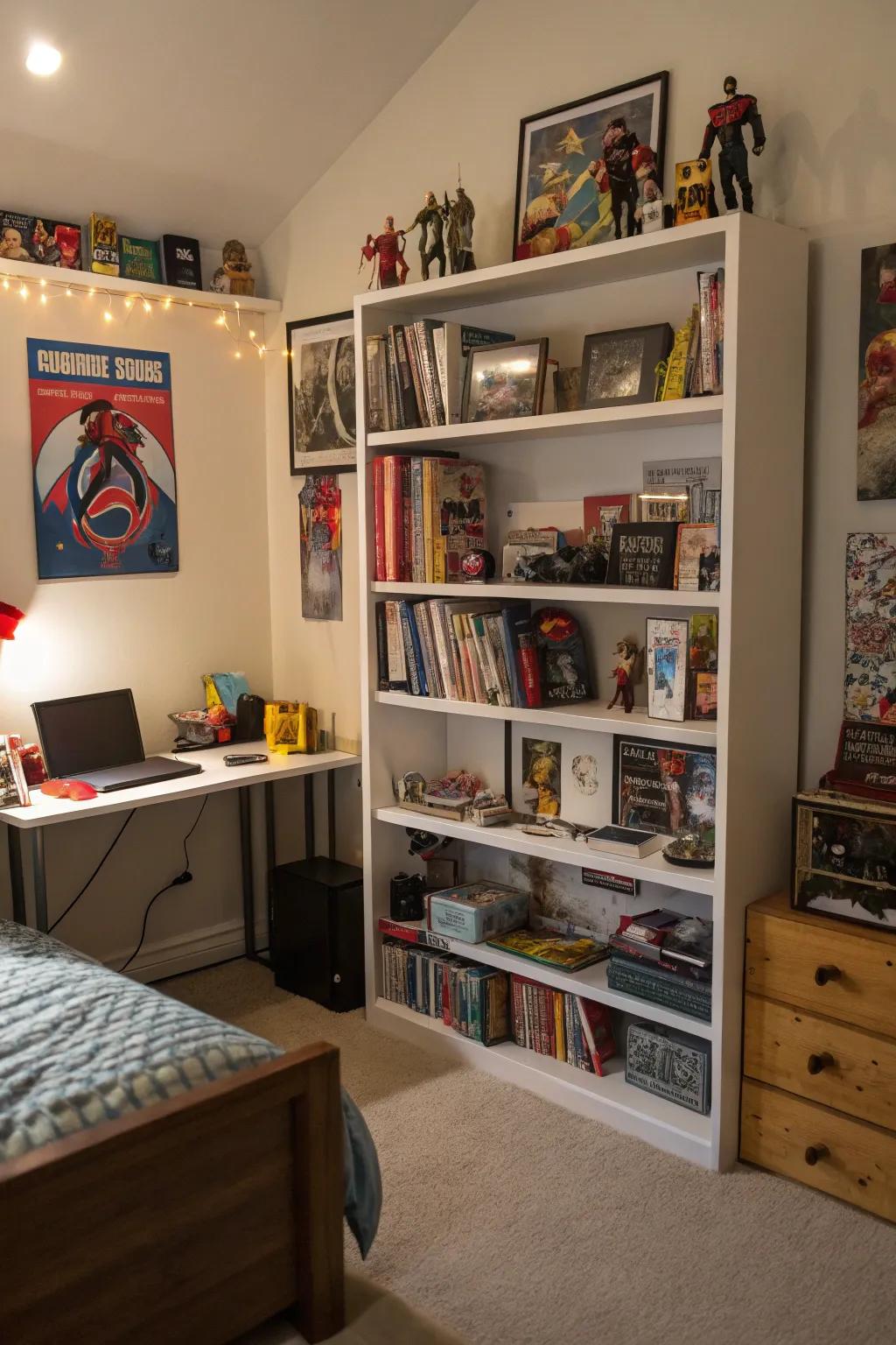 Display shelving cultivates a personalized and proud space.