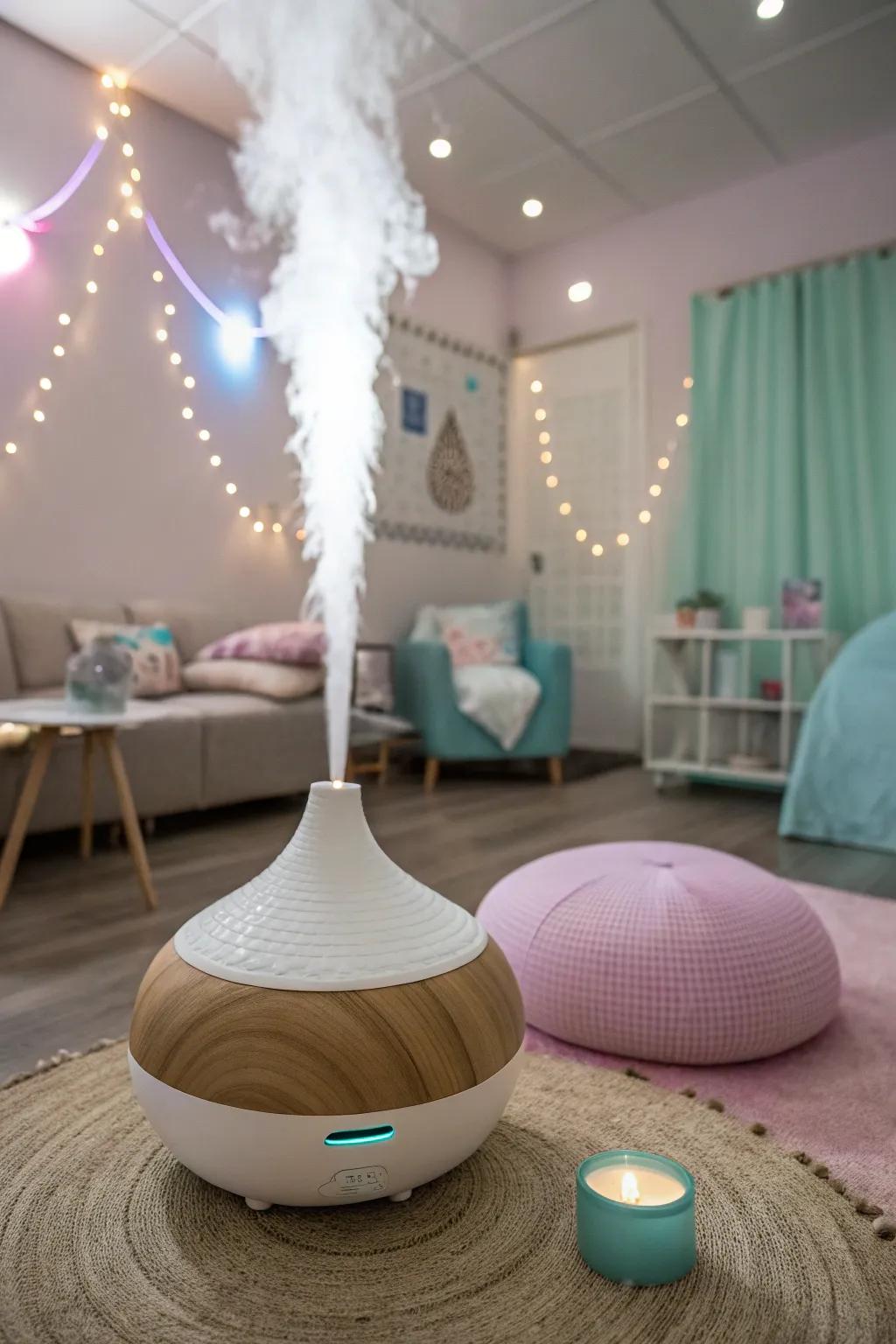 Essential oils add a calming aromatic layer to the sensory room.