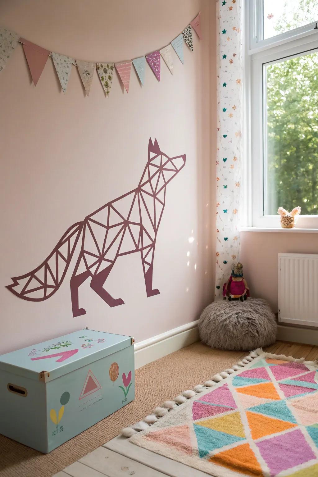 A geometric fox enhances a child's room with a fresh and fun design.