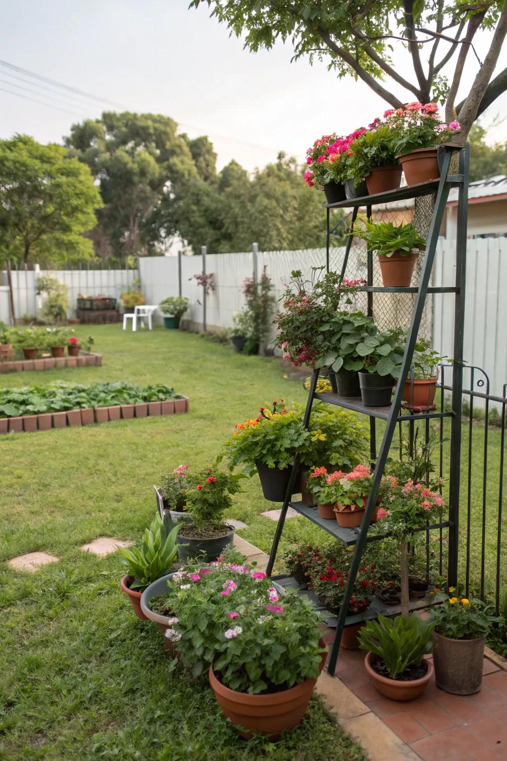 Staging makes room for more plants in a compact area, boosting the garden's verdancy.