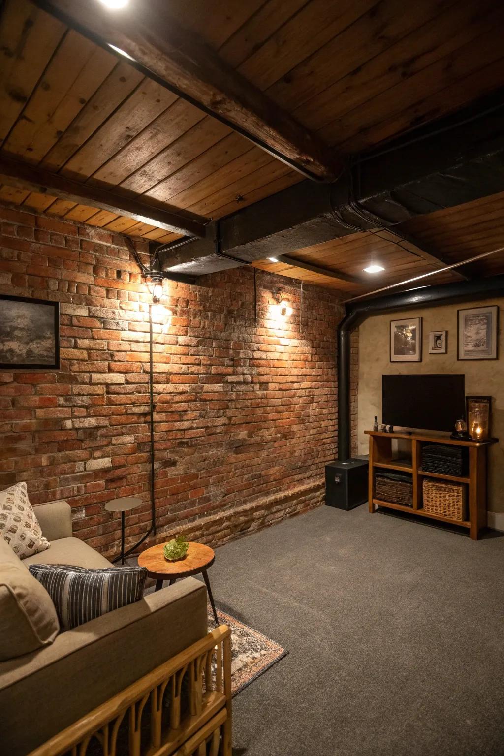 Add charm with a faux brick wall.