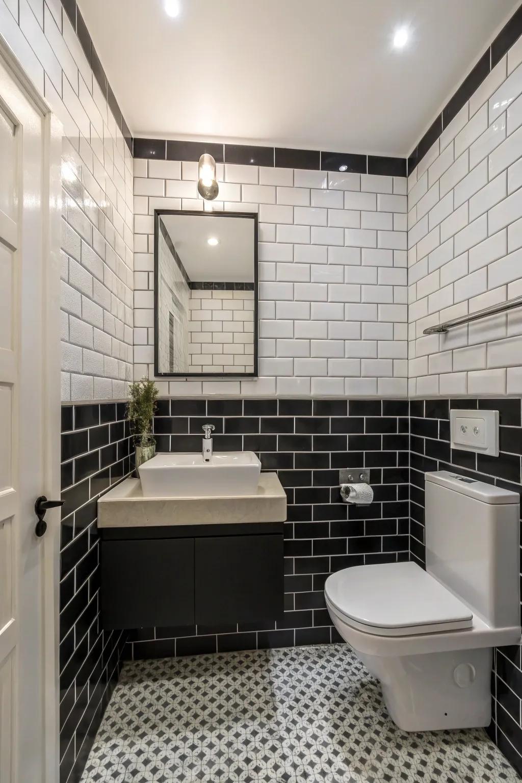 Monochrome tiles offer a streamlined, modern look.