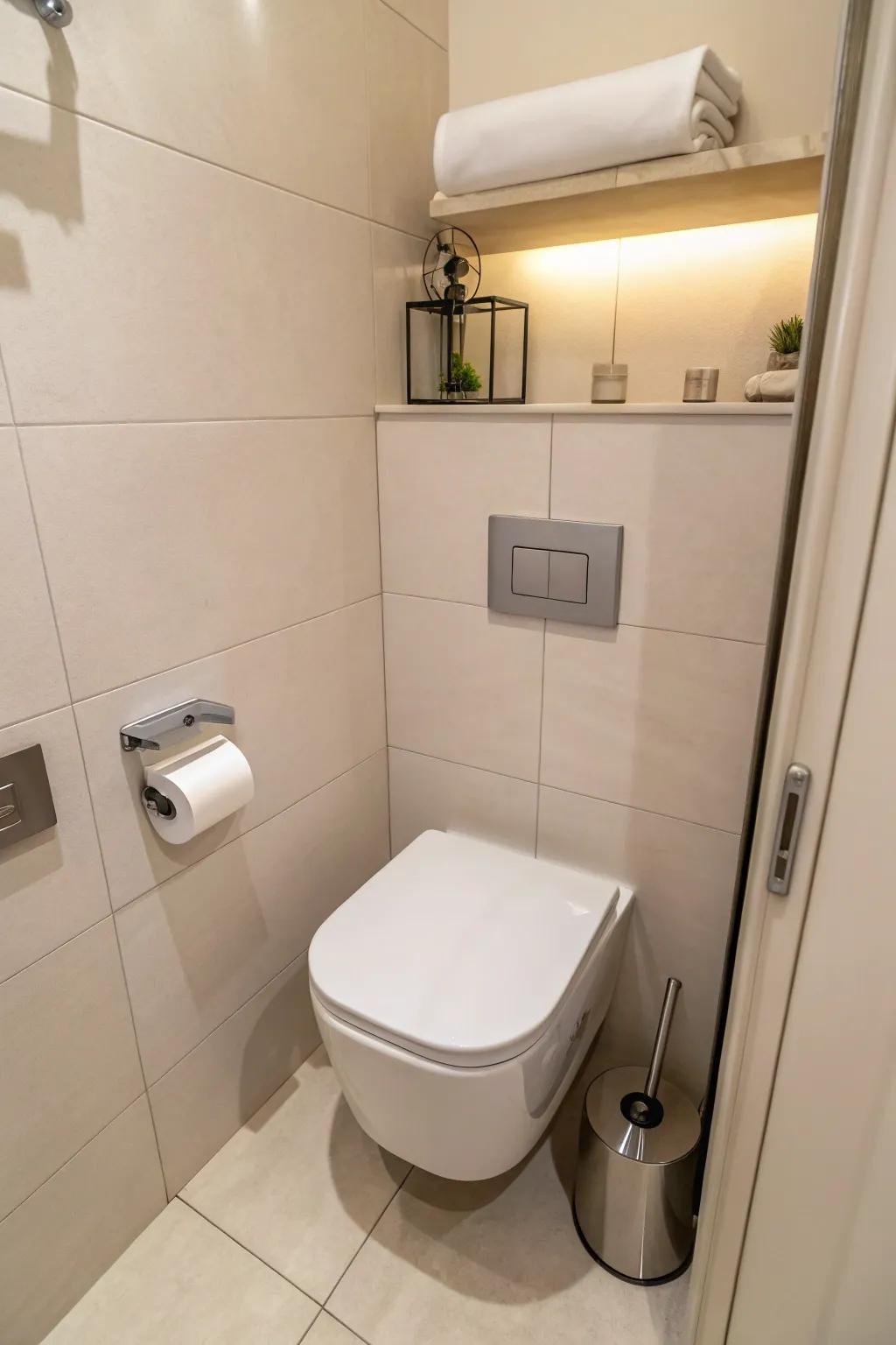 Wall-mounted toilets combine style with practicality.
