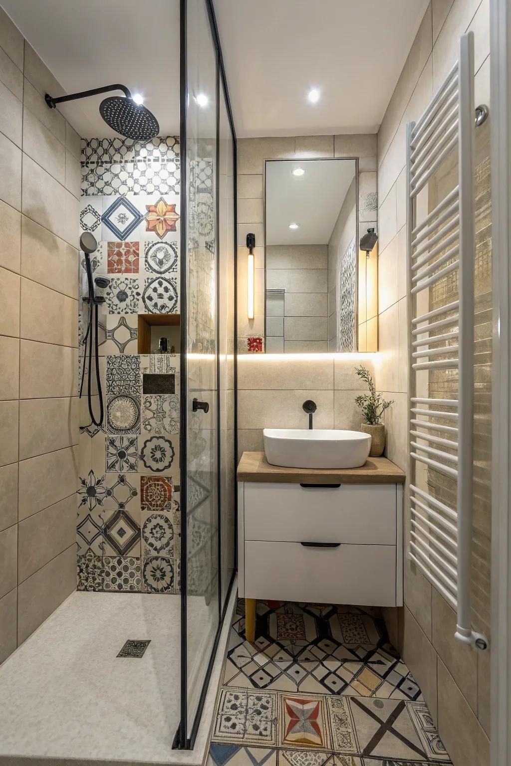 Structural shapes create efficient and interesting shower spaces.