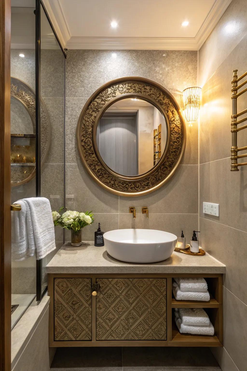 Bronze mirror adds timeless elegance to the space.