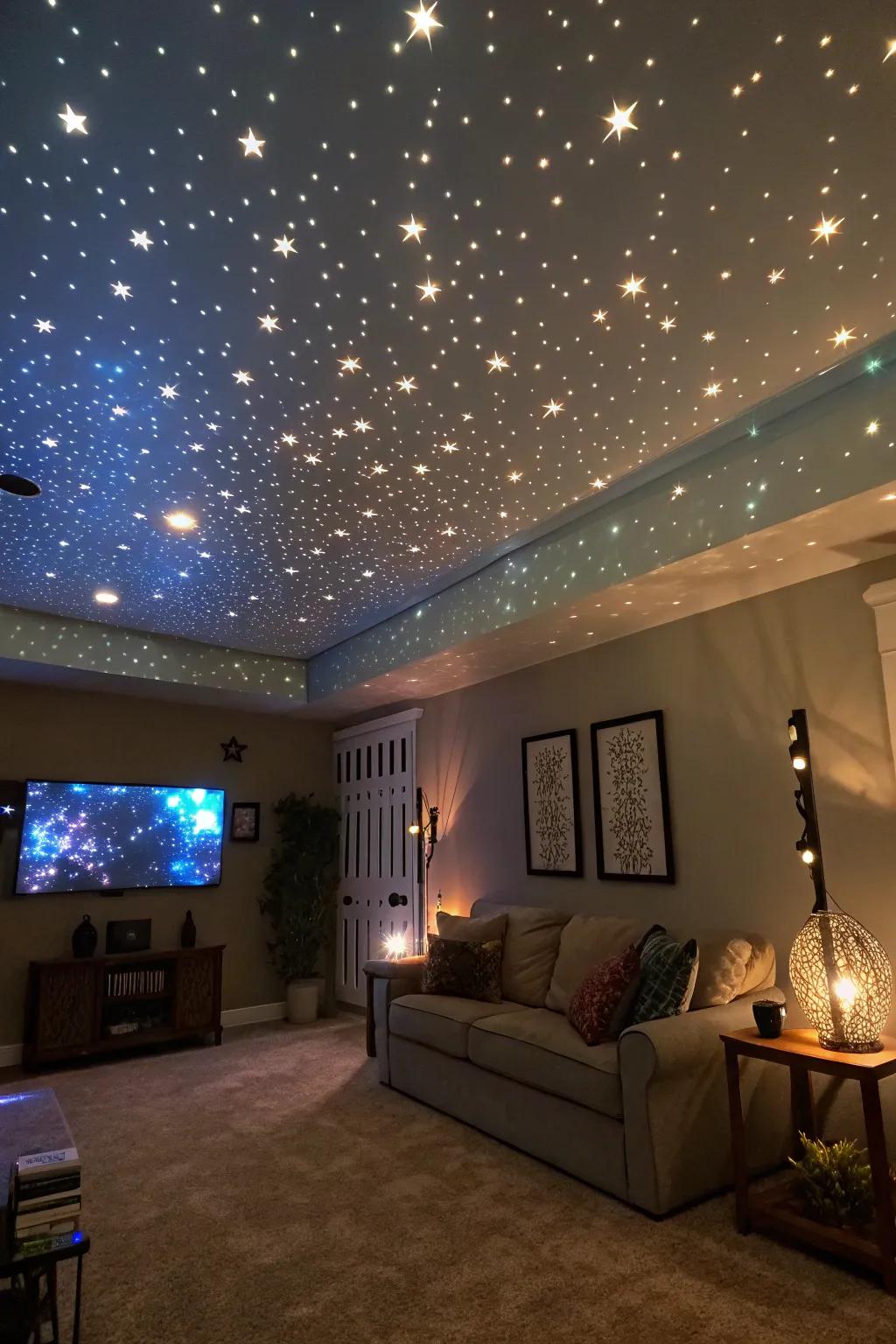 Starry projection lights create a magical nighttime display.