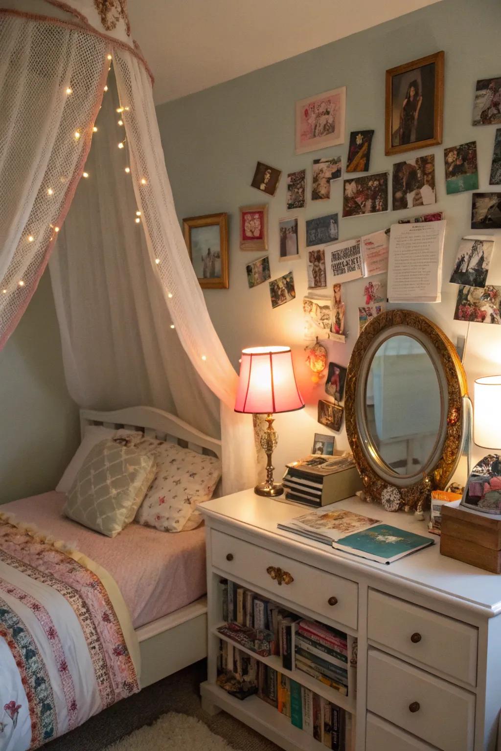 Vintage accents add character and charm to a teen girl's bedroom.