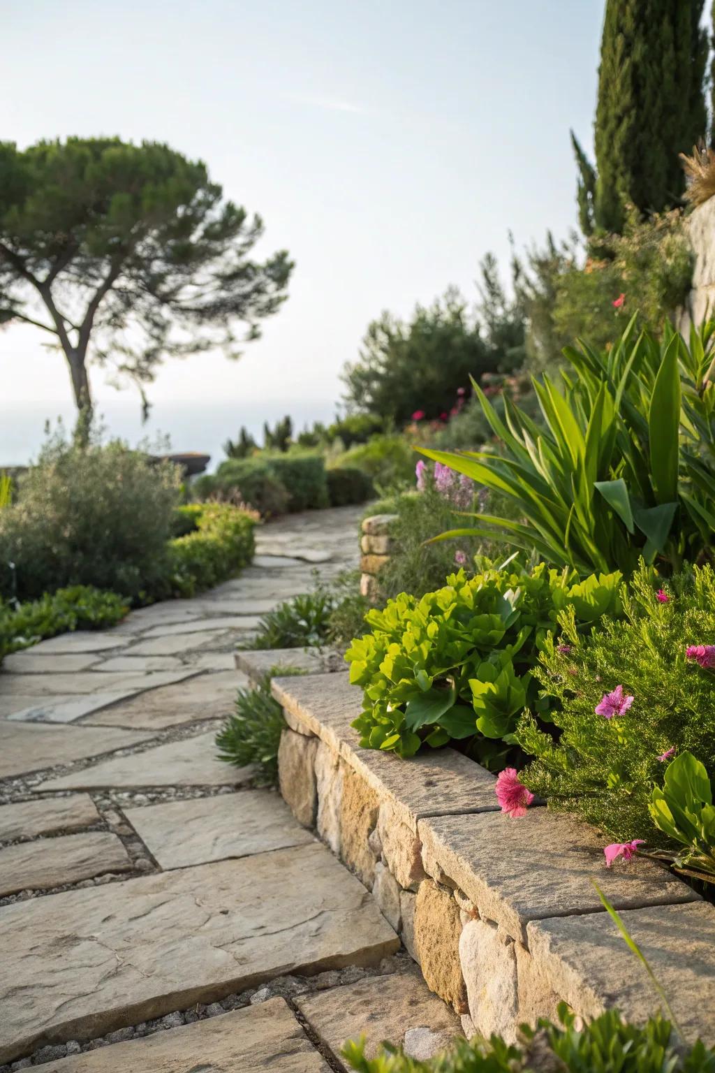 Natural stone slabs provide a timeless and elegant terrace flooring.