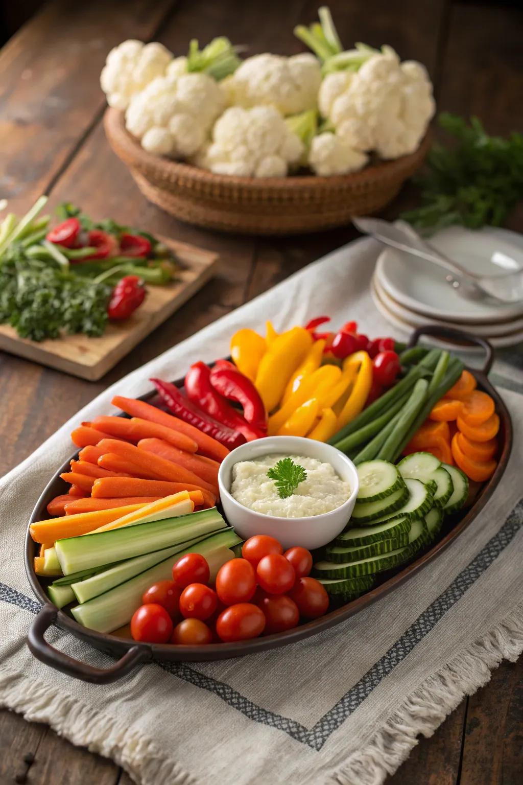 A vibrant crudité cornucopia for a festive and healthy option.