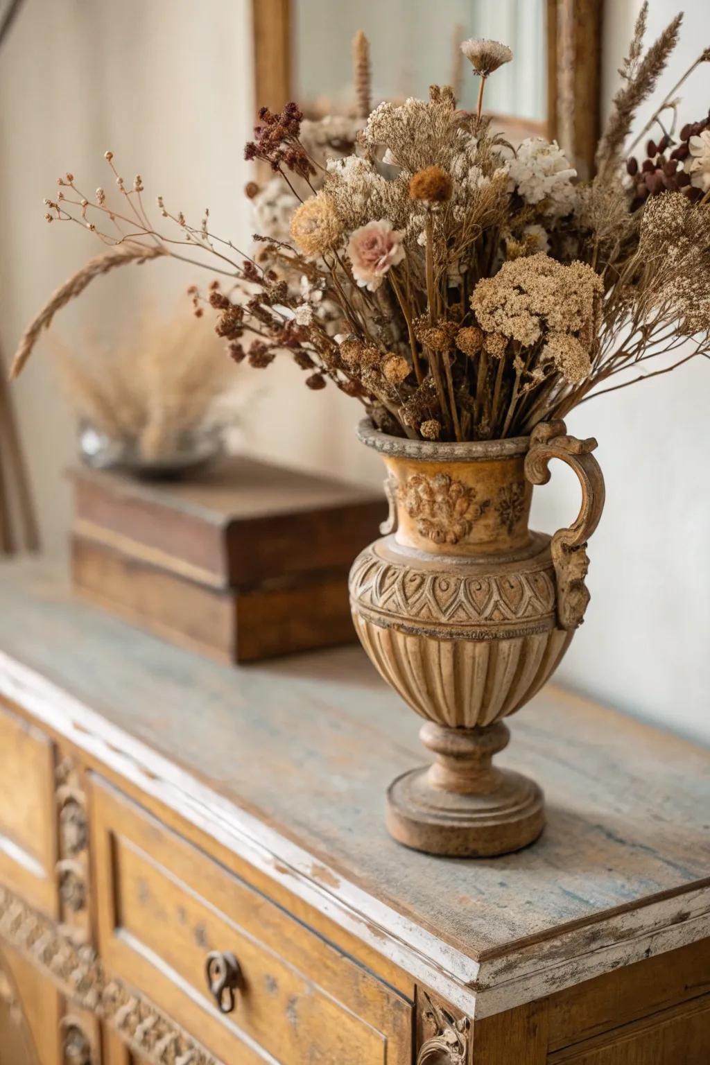 Embrace timeless beauty with dried flowers.