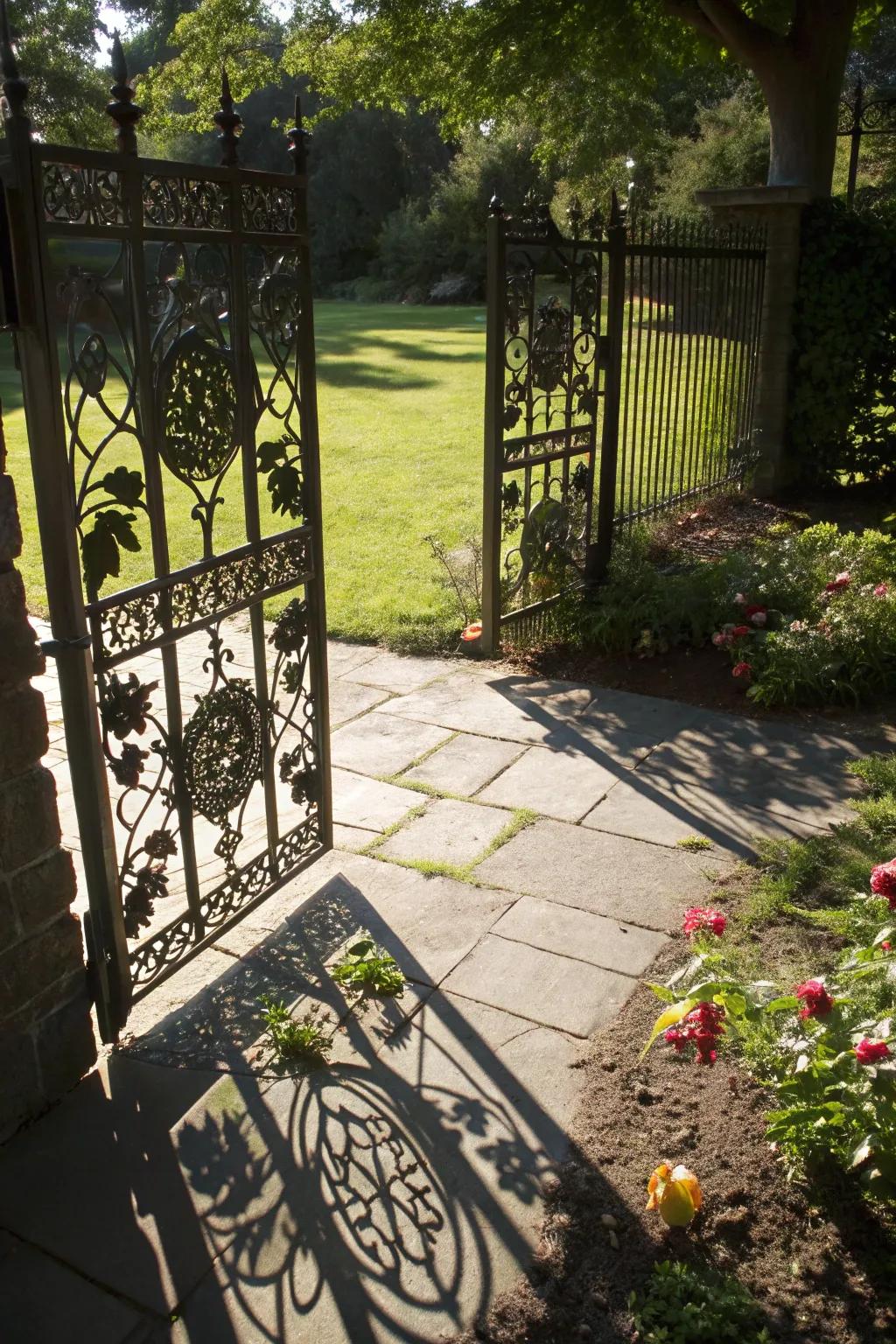 Decorative cut-outs adding artistic flair to the gate.