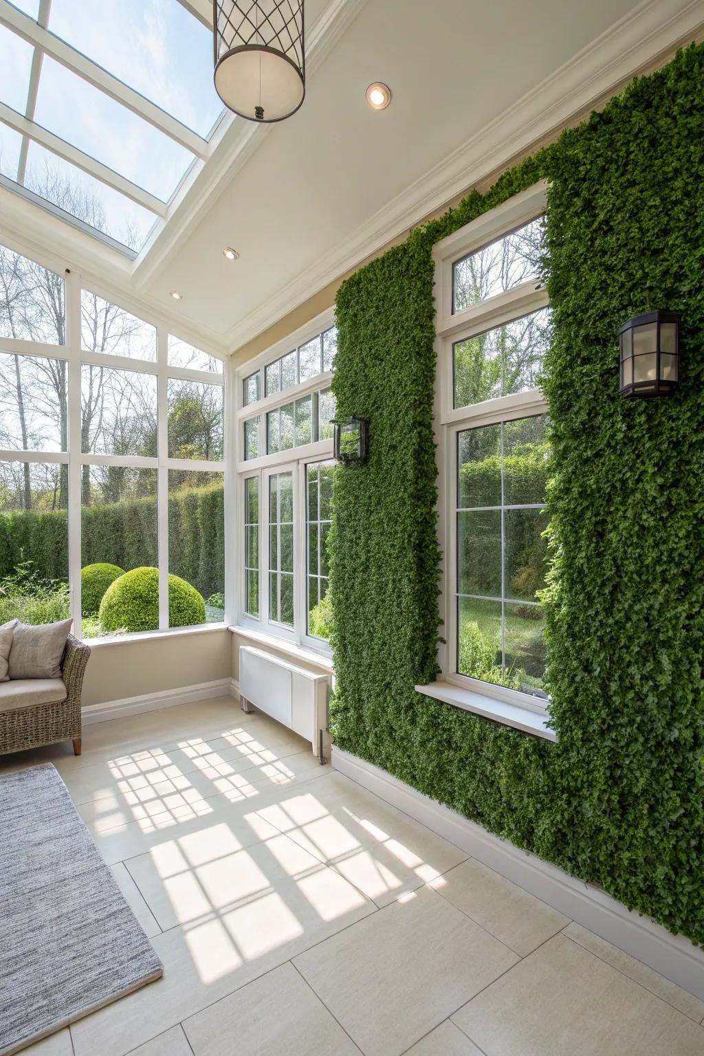 Greenery panels offer a garden feel without the hassle of maintenance.