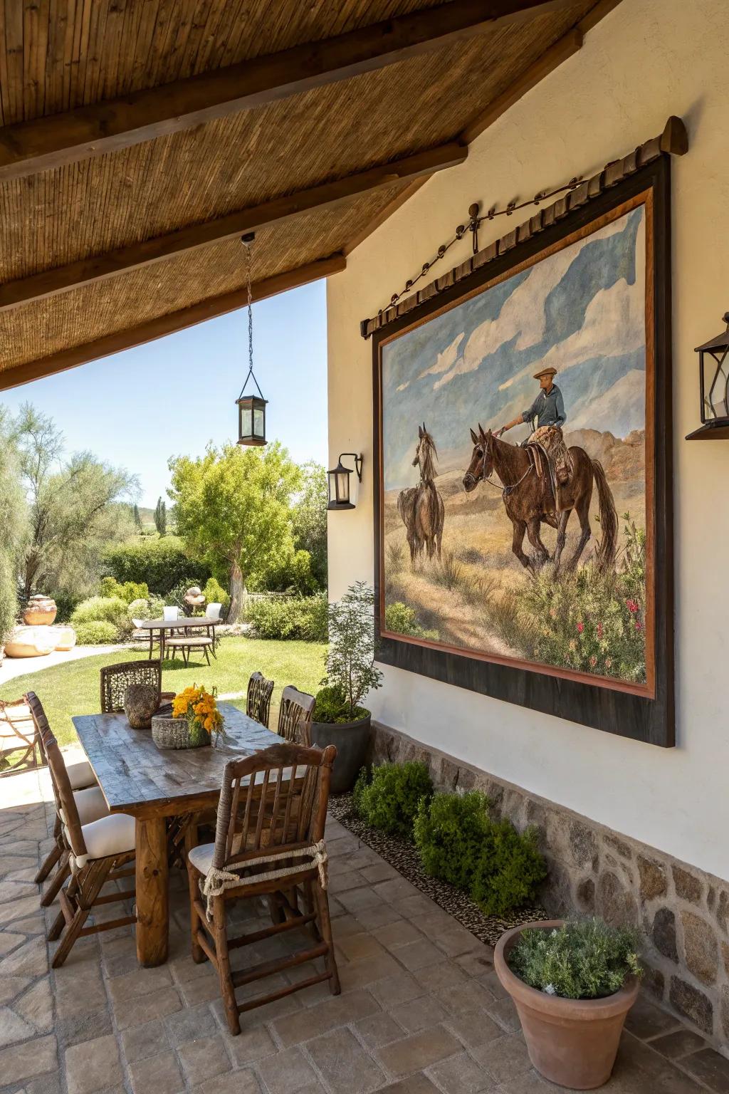 Western art elevates the theme of the patio.