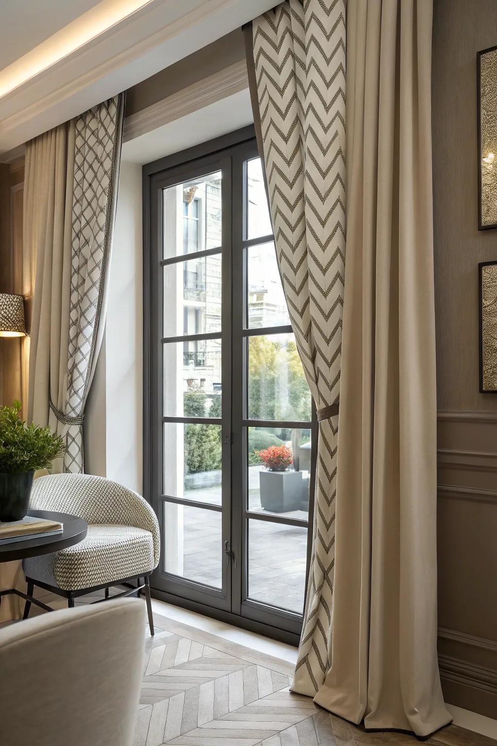 Chevron patterns bring a unique flair to window trims.