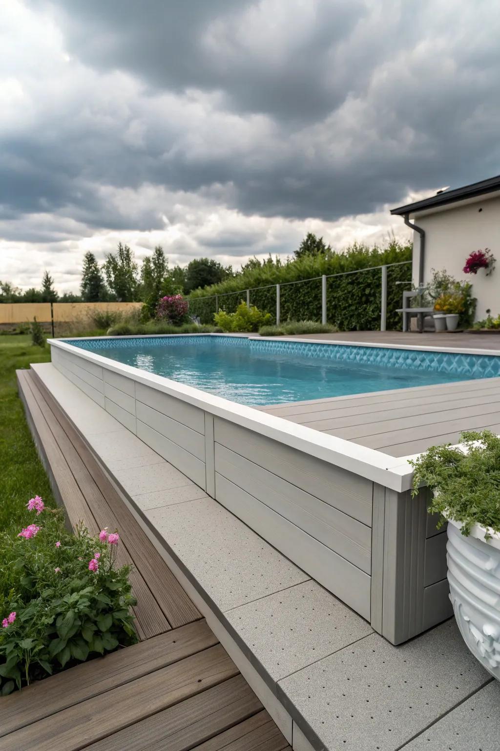 Composite materials offer a low-maintenance, stylish pool deck solution.