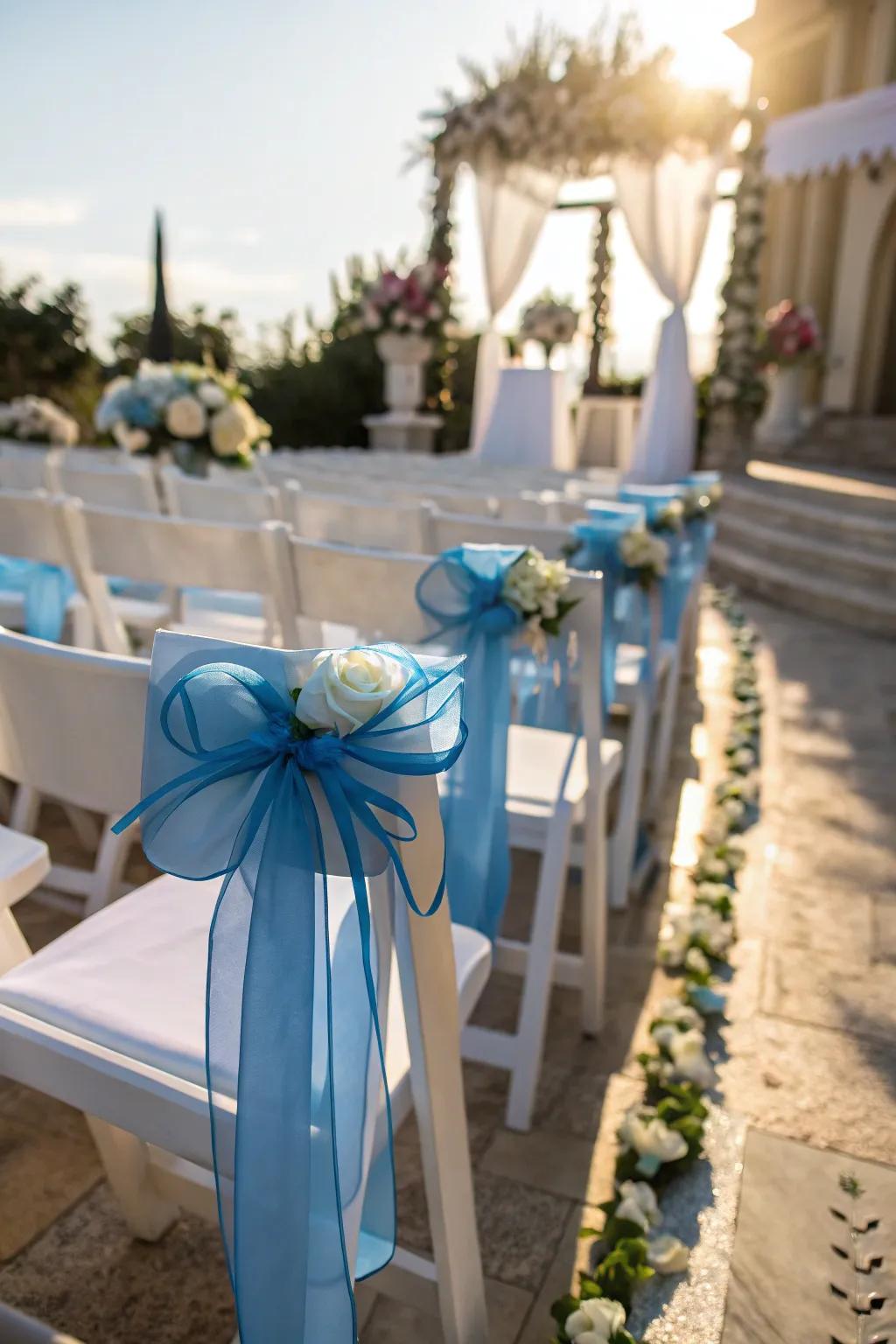 Blue ribbon details add a charming touch to the decor.