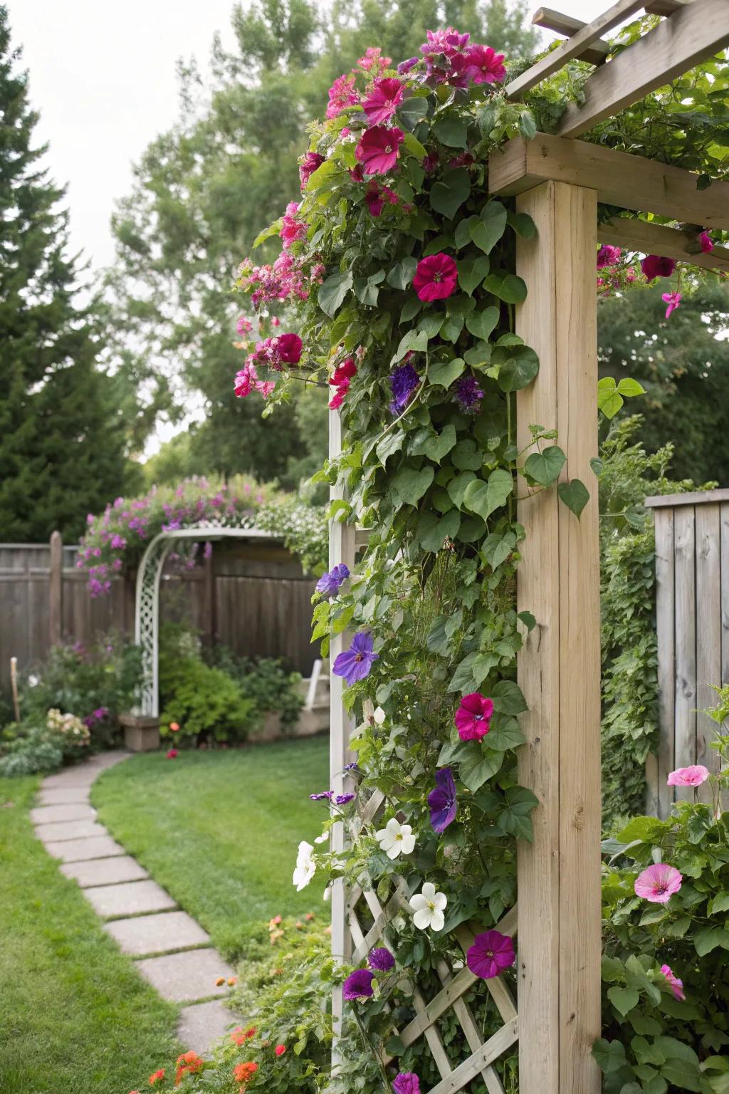 Climbing vines that weave a burst of color.