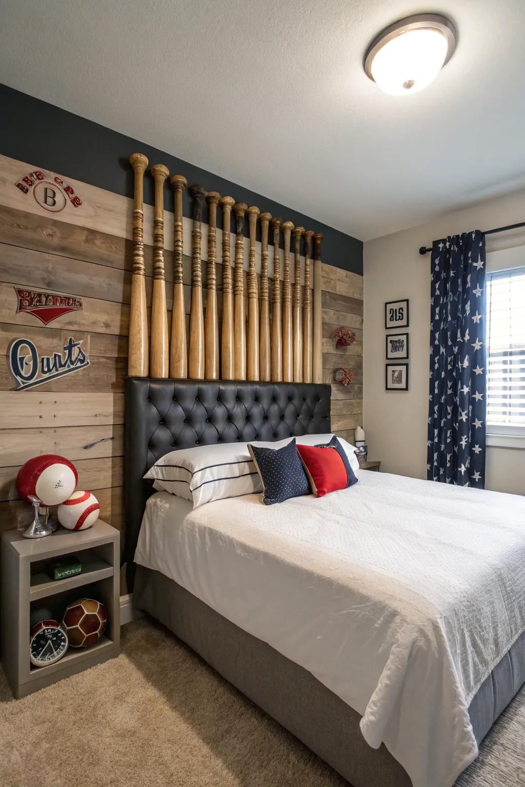 Dream of home runs with a bat headboard.