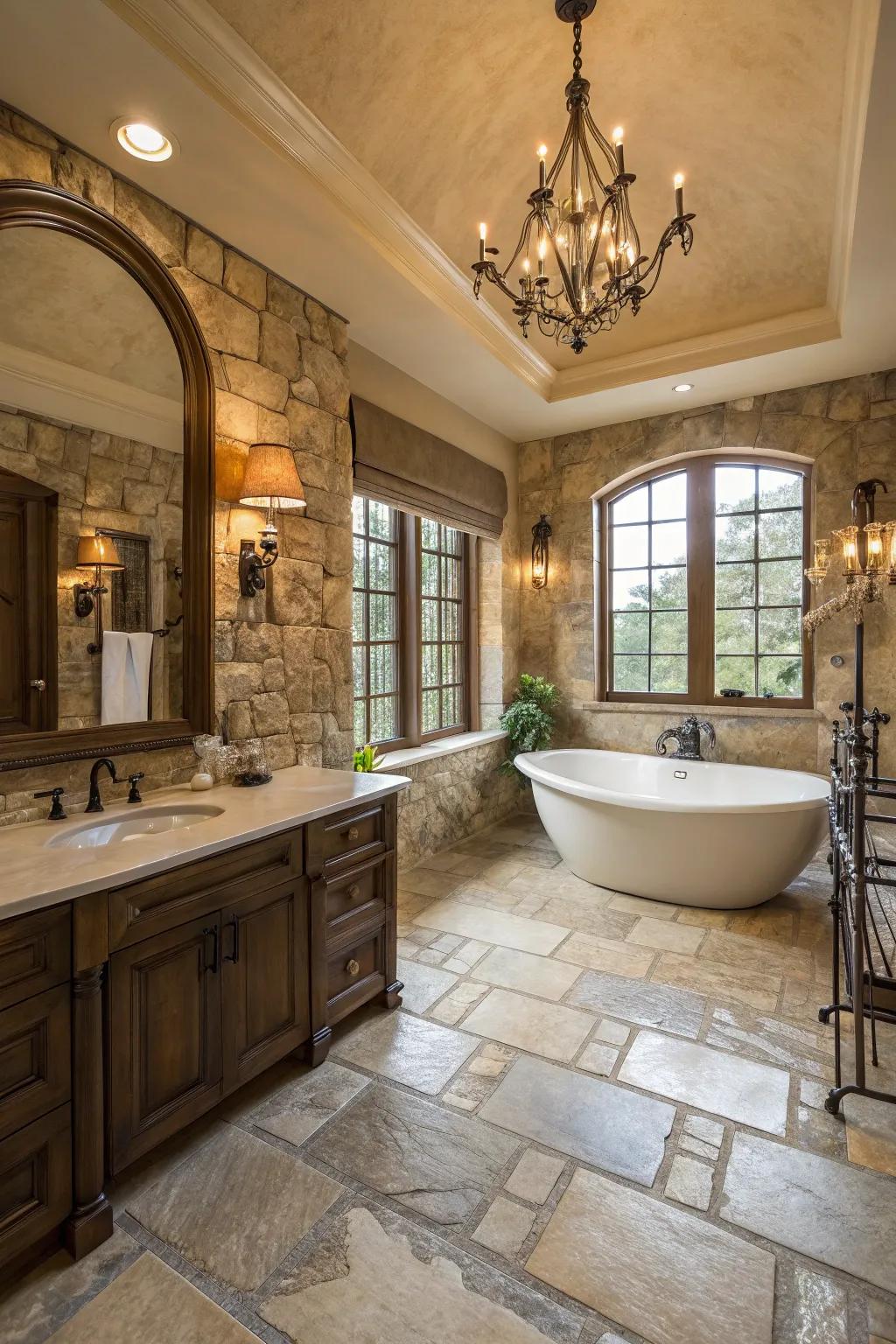 Luxurious bathroom with stunning stone floors