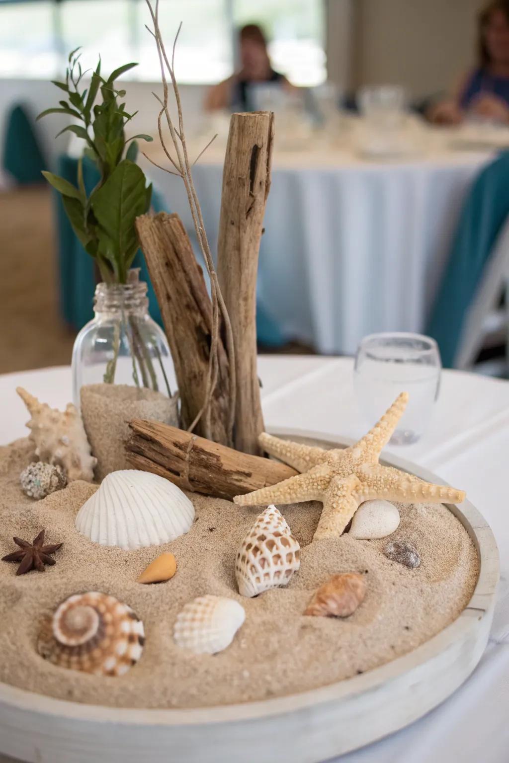 Bring coastal vibes to your table with a beach-inspired centerpiece.