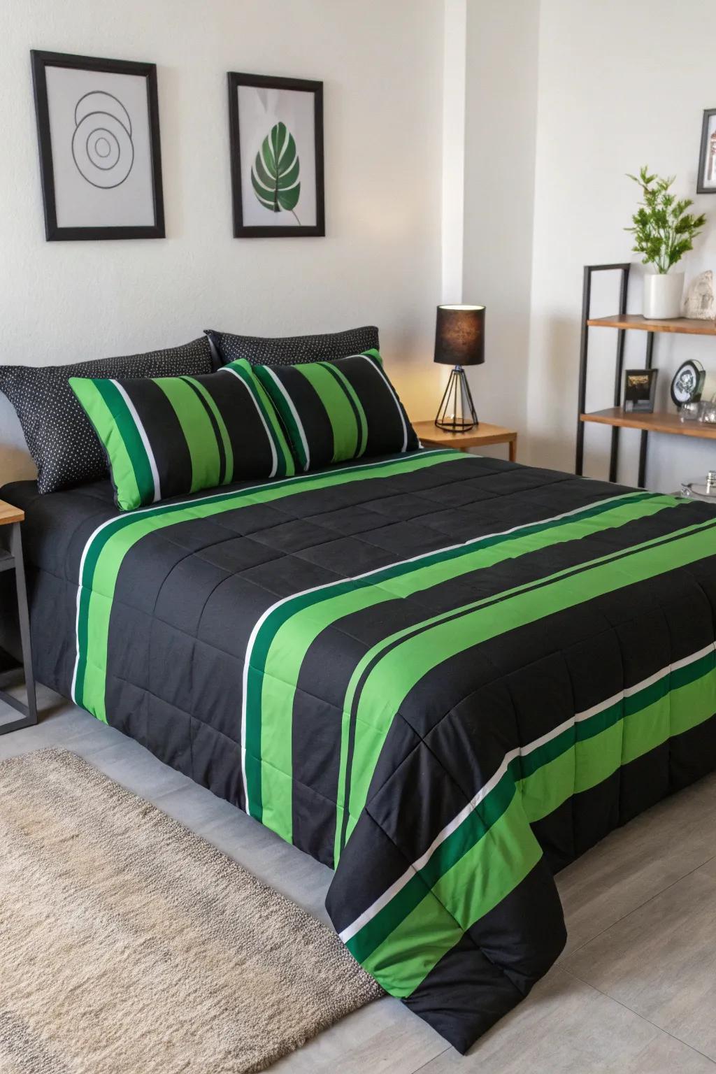 Striped bedding adding bold simplicity to the bedroom.