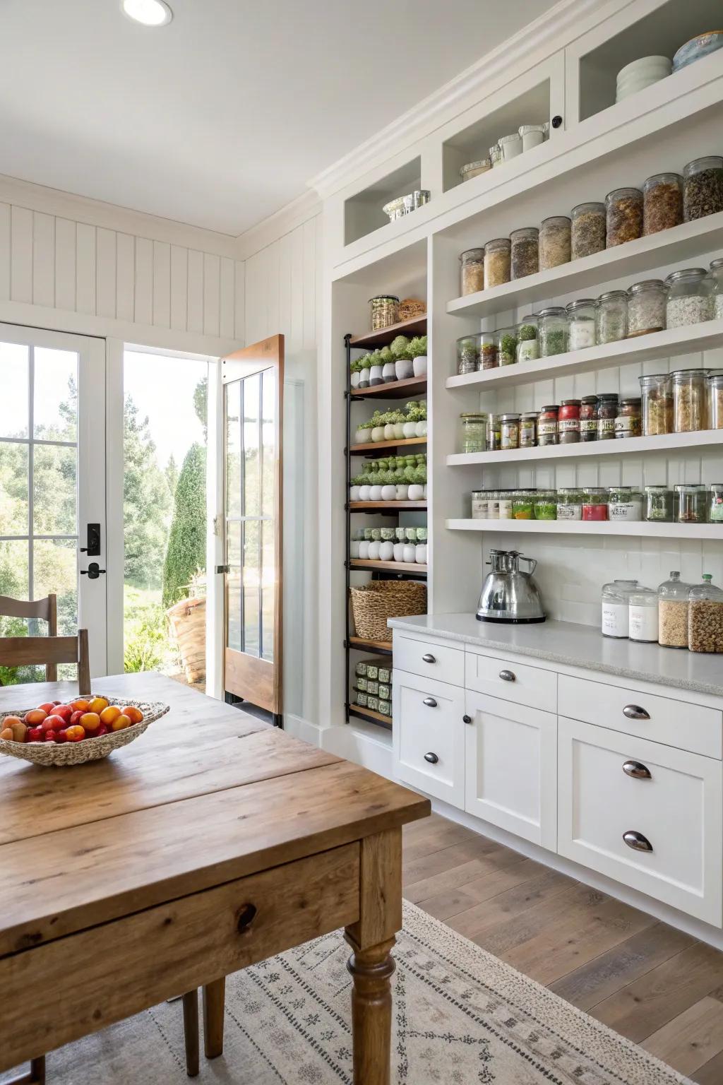 A walk-in pantry that provides ample storage and organization.