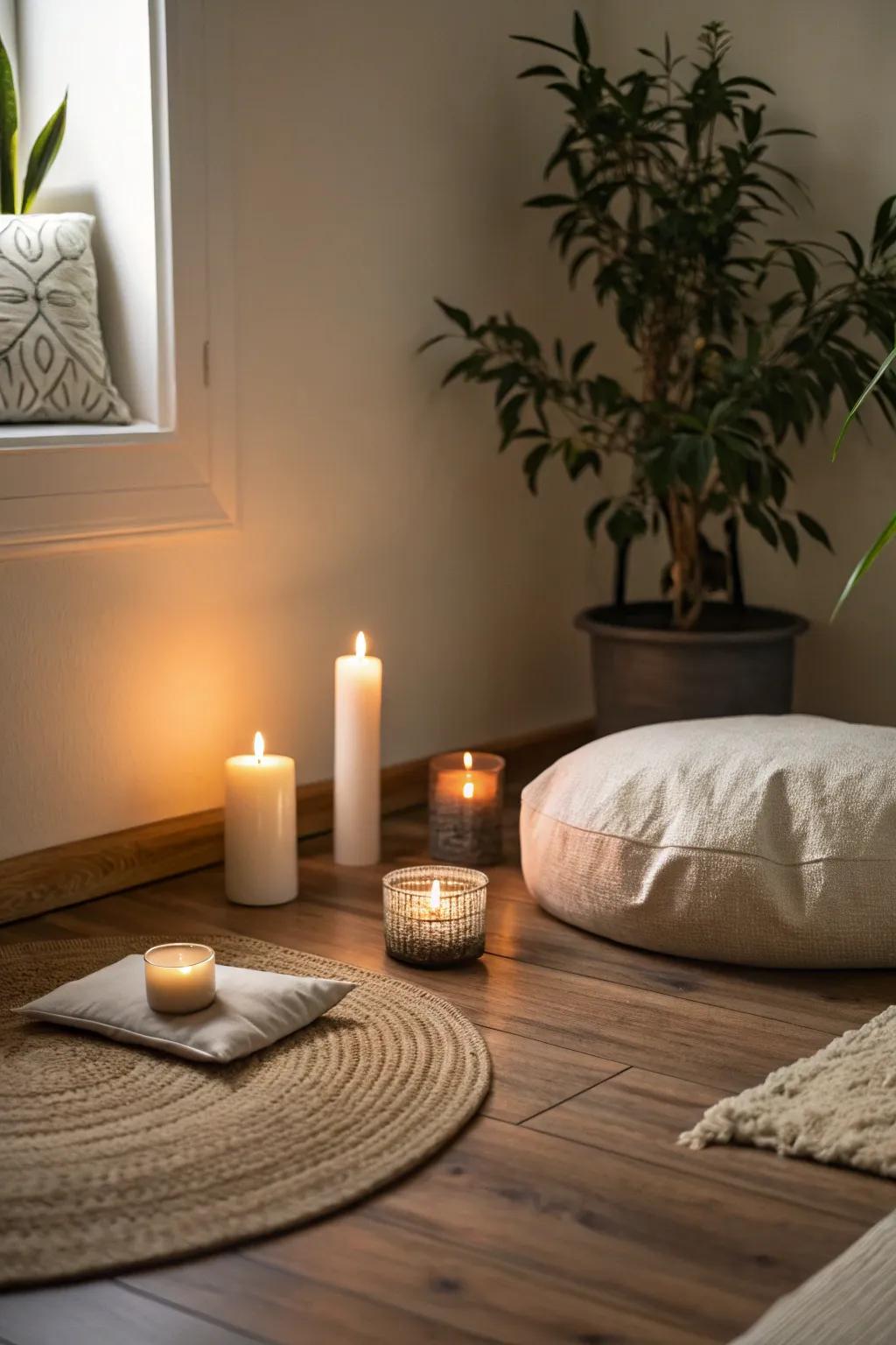 A tranquil meditation corner for relaxation and unwinding.