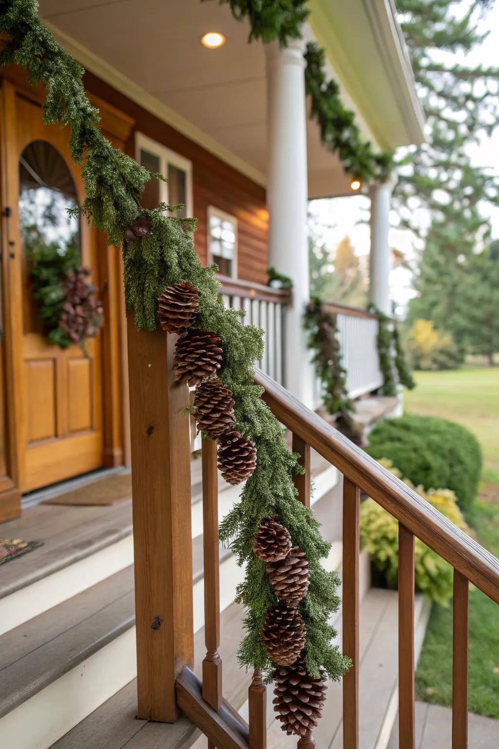 Pinecone garlands adding a natural touch to the holiday decor.