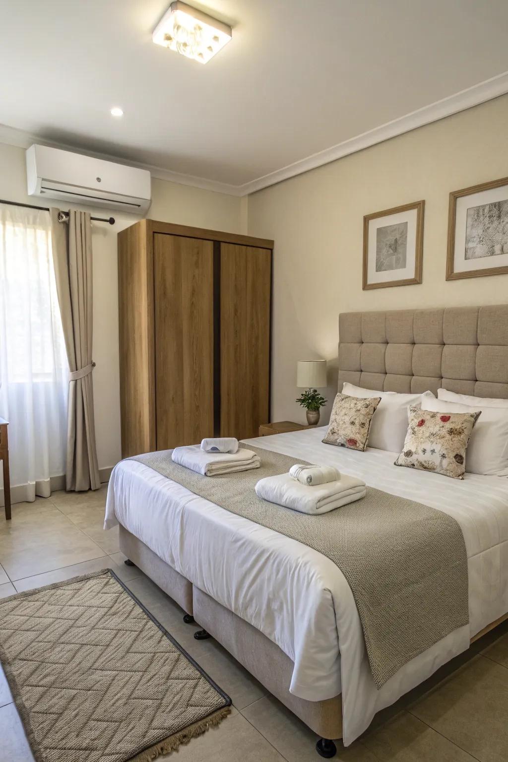 A regular cleaning routine maintaining the fresh and inviting atmosphere of this bedroom.