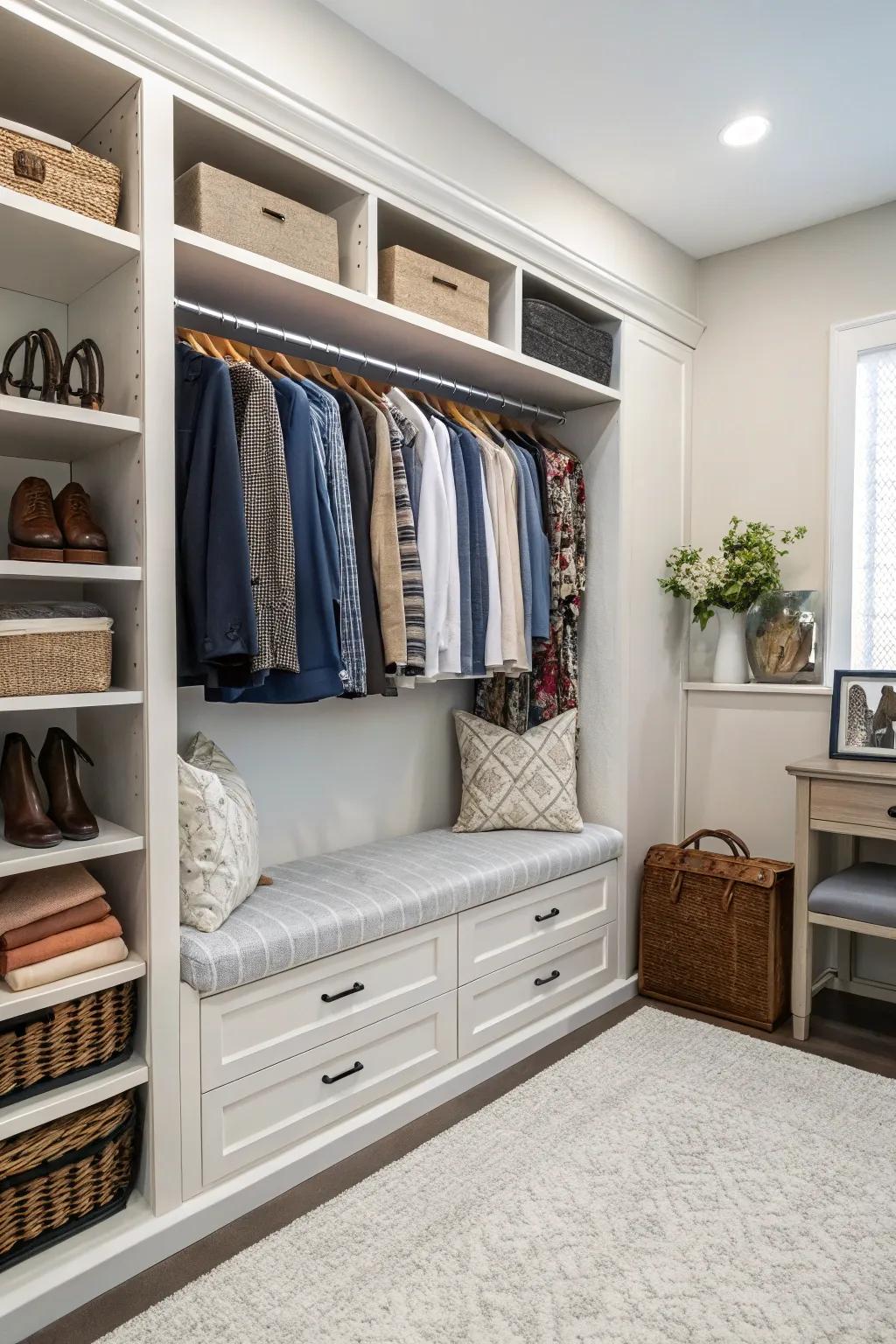 Combine style and storage with a functional bench in your closet.