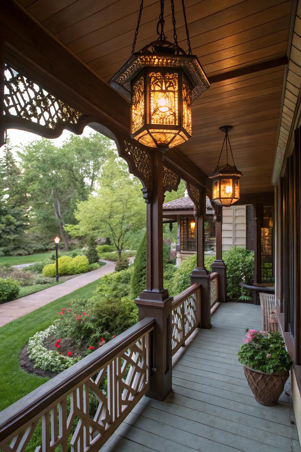 Warmth and style are added by vintage lanterns.